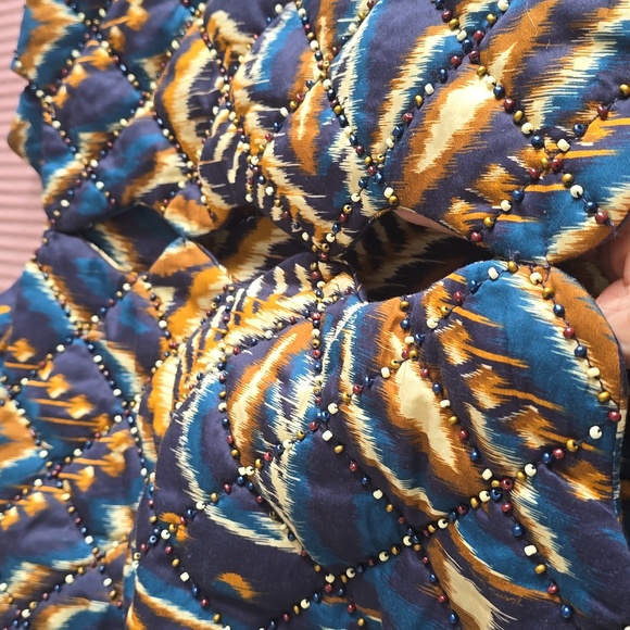 FARM Rio Pineapple Ikat Beaded Matelasse Button Front Euro Boho Top Blue NWT - Picture 11 of 16